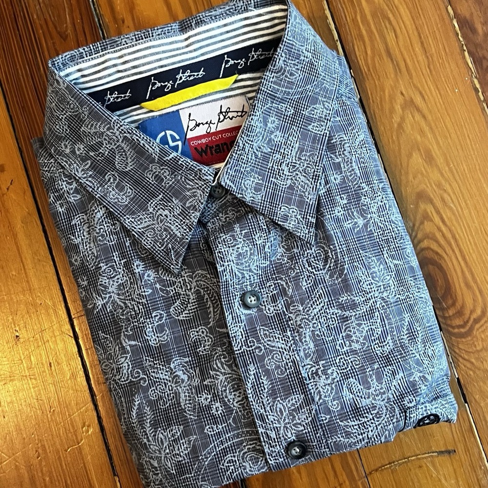 Wrangler Cowboy‎ Cut Collection Long Sleeve Shirt XL Blue Western Floral Print